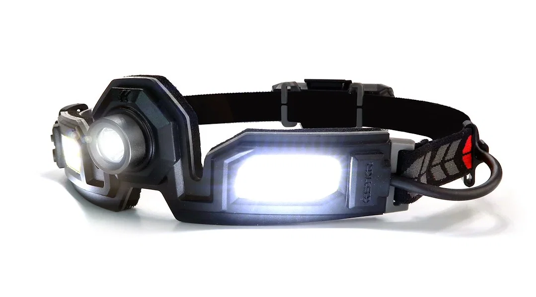 00387 – STKR CONCEPT Flashlight, Headband CREE LED Clear Lens 650 Lumens Black And Red Strap Rechargeable Lithium Ion...